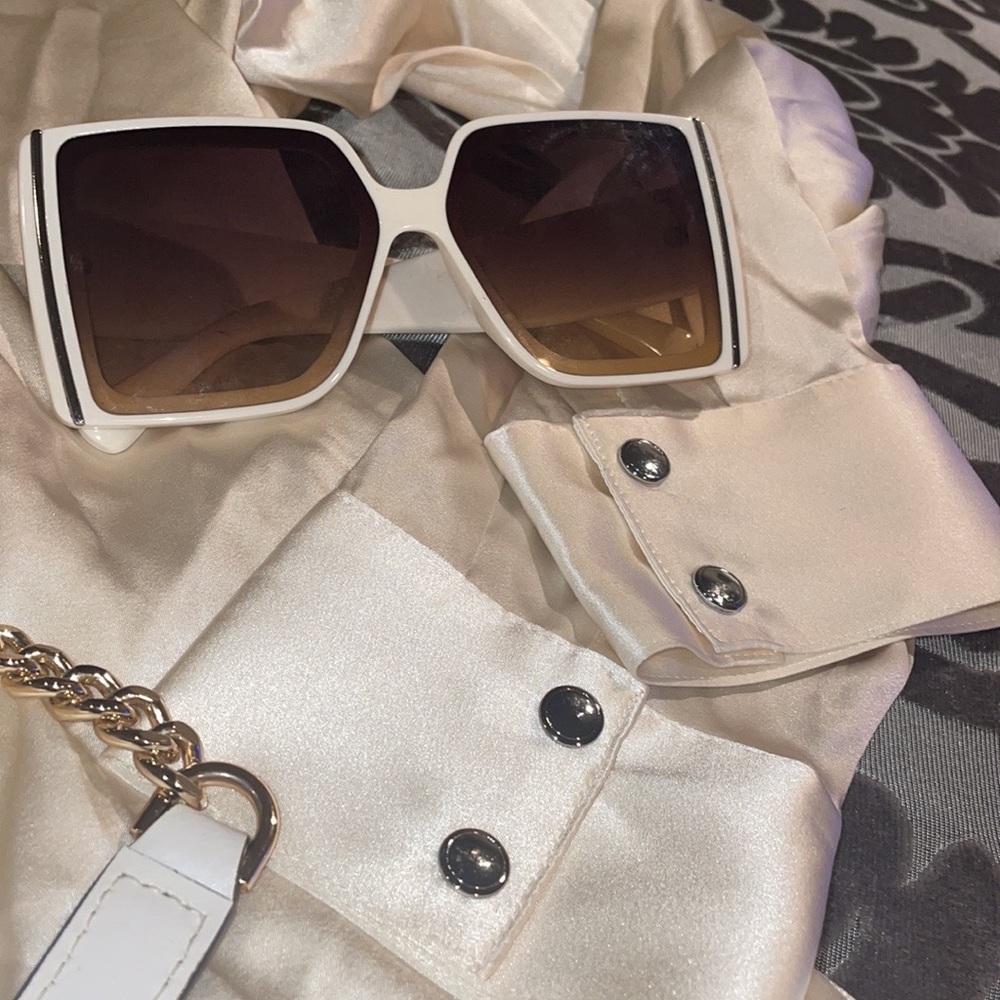 ~Oversized Square Sunglasses:White Exterior & Brown Interior~ - Picture 10 of 16